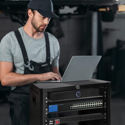 RIVECO 15U Network & Audio Rack with Feet & Wheels, Obtuse Angel Server Rack Cabinet, Rolling Studio Rack Case with Adjustable Depth Rails for 19 Stereo Recording & IT Equipment Mounting 1PCS