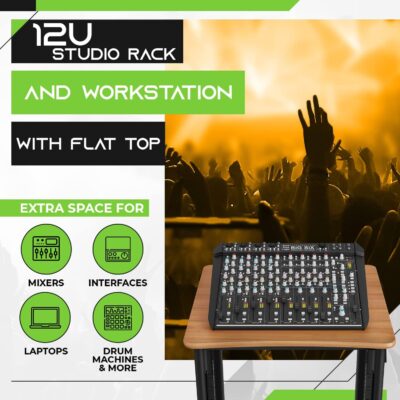 7148xG06DYL. AC SL1500 GEARit 12U Audio Rack, 19 Inch Steel AV Rack, Server Rack and Network Rack Stand with Flat Oak Top, Rack for Music Gear, Mixers, Network Equipment, Server Hardware and Audio Components