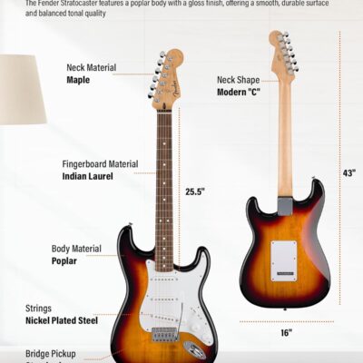 714zFpKbcbL. AC SL1500 Fender Standard Stratocaster – 3-Color Sunburst Bundle with Strap, Guitar Cleaning Kit and Austin Bazaar Instructional Video