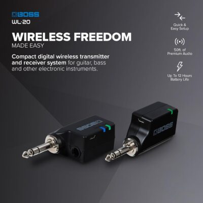 BOSS WL-20 | Compact Wireless Instrument System | Plug-and-Play Wireless System for Guitar, Bass and More | Lightning-Fast BOSS Technology | Built-in Cable Tone Simulation | Up to 50ft Range