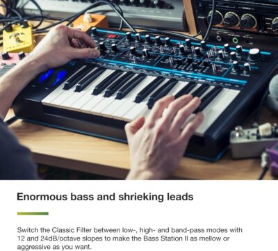 715vP9RByL. AC SL1500 Novation Bass Station II Analog Monosynth – includes 64 factory patches, pattern-based step sequencer and arpeggiator, two oscillators plus an additional sub oscillator