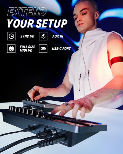 716ssbhd8fL. AC SL1500 Analog Bass Synthesizer and Sequencer, Donner Essential B1 with Intuitive User Interface, 128 Patterns Memory, Saturation & Delay Effects, Make for Classic Acid Sound