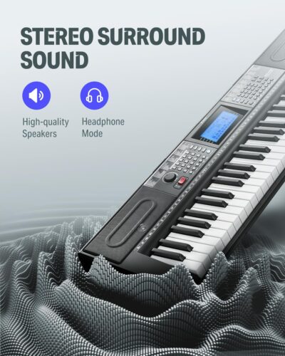 Donner Keyboard Piano, 61 Key Piano Keyboard for Beginner/Professional, Electric Keyboard Kit with 249 Voices, 249 Rhythms – Includes Music Stand, Microphone, Black (DEK-610S)