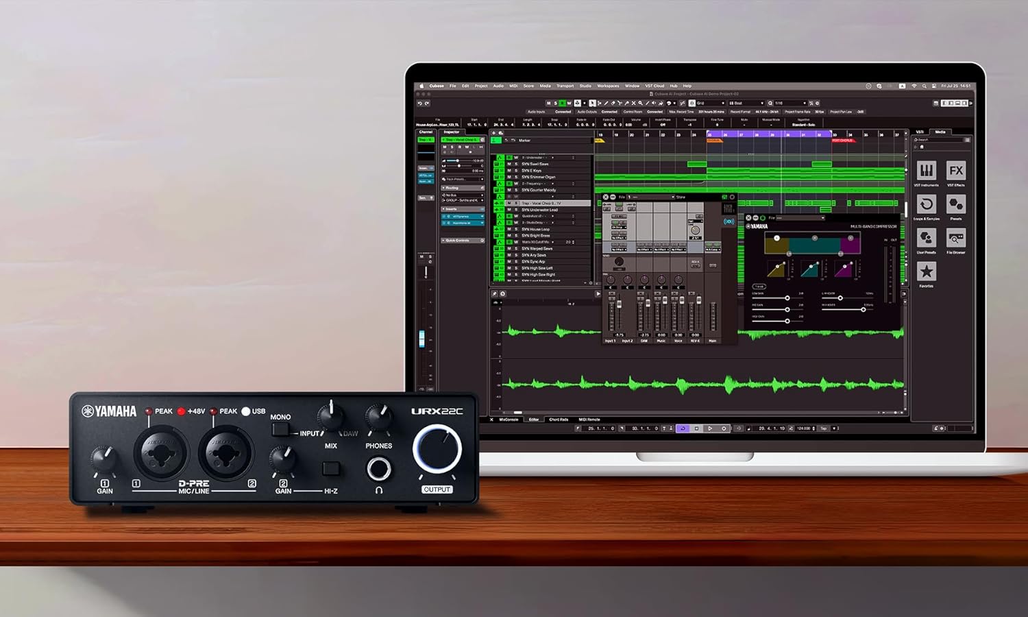 Yamaha 2-in/2-out USB-C Audio/MIDI Interface with 32-bit/192kHz Support, 2 combo Inputs, DSP-Powered Mixing/Effects, Steinberg Software Suite, Black URX22C