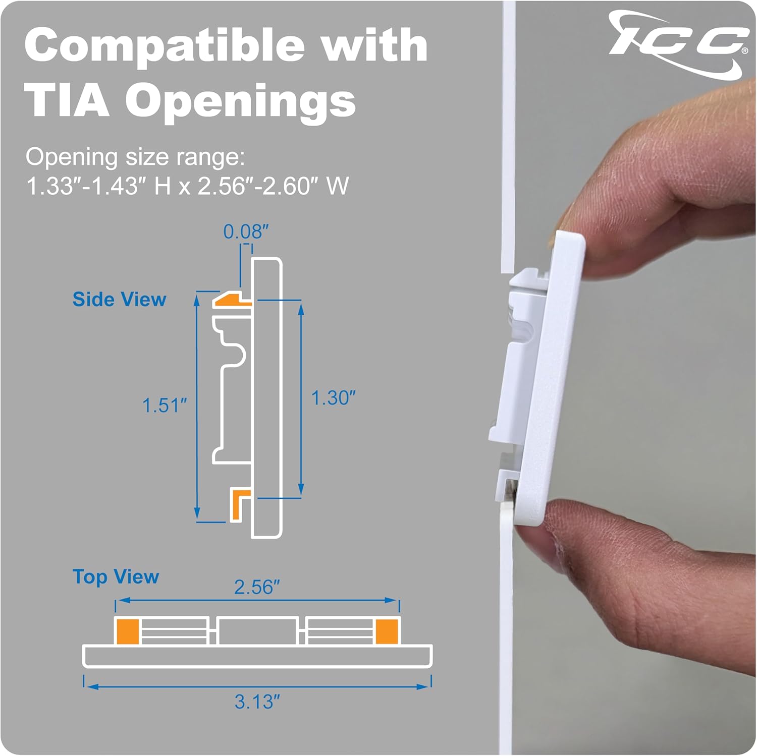 ICC Modular Furniture Faceplate with 3 Ports (10 Pack), TIA Cutout Compatible, 1-Piece Fixed Design, Keystone Jack Support, Black