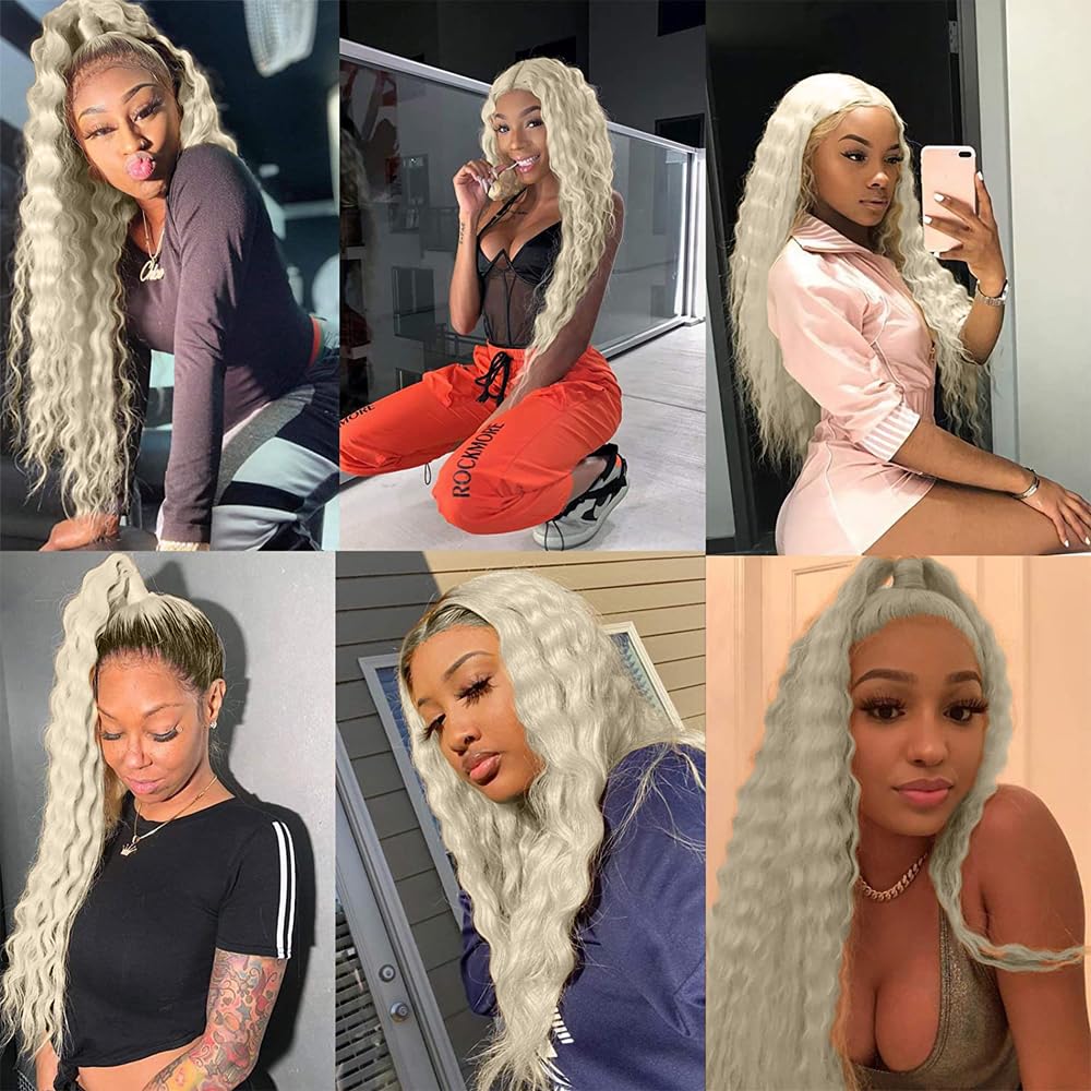 #88 Platinum Blonde Bundles Human Hair Deep Wave Bundles 30 30 30 Inch Platinum Blonde Deep Wave Bundle Unprocessed Brazilian Virgin Weave Hair 3 Bundle 50 Gram Per Bundle