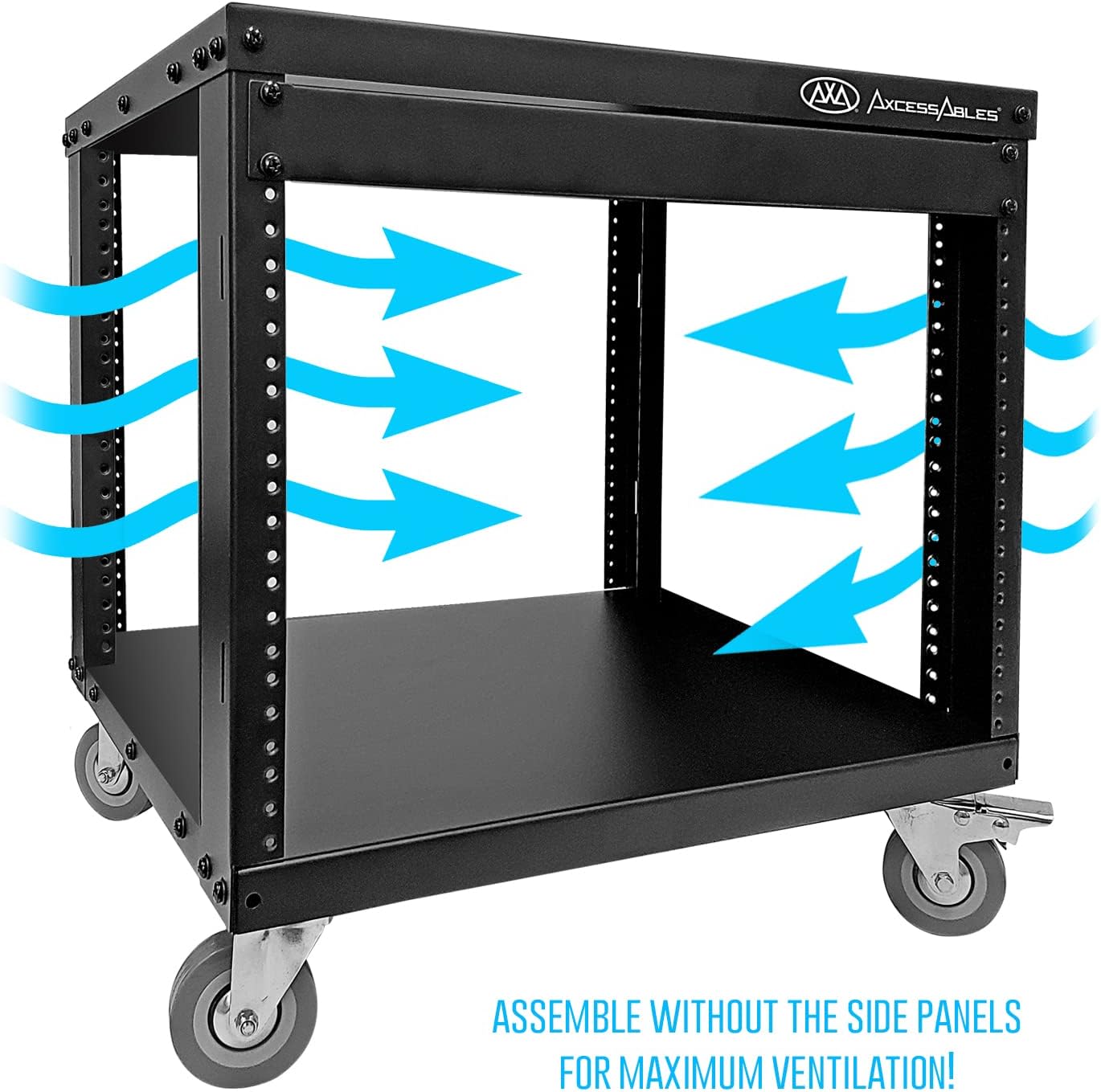 AxcessAbles 8U 19 Homelab Server Rack | 550-LB Capacity | Open Frame with Removable Side Panels | Rolling Rack Cabinet w/Locking 3 Casters | Network, AV & Studio Gear | Includes 5mm & 6mm Screws