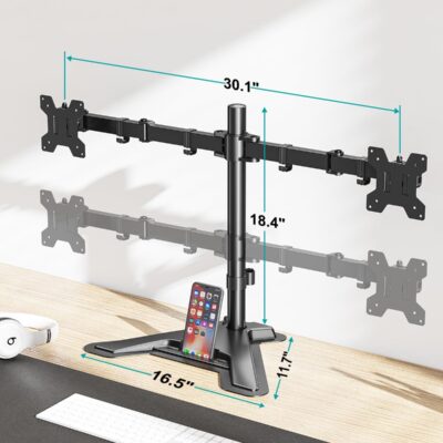 MOUNT PRO Dual Monitor Stand, Free-Standing Full Motion Monitor Desk Mount Fits 2 Screens up to 27 inches,17.6lbs with Height Adjustable, Swivel, Tilt, Rotation, VESA 75×75 100×100, Black