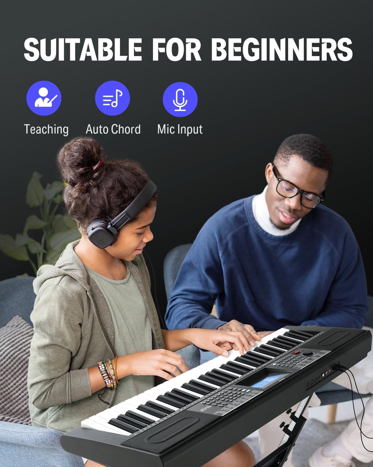 Donner 61 Key Keyboard Piano, Electric Piano Keyboard Kit with 249 Voices, 249 Rhythms – Includes Piano Stand, Stool, Microphone, Gift for Beginners, Black (DEK-610S)