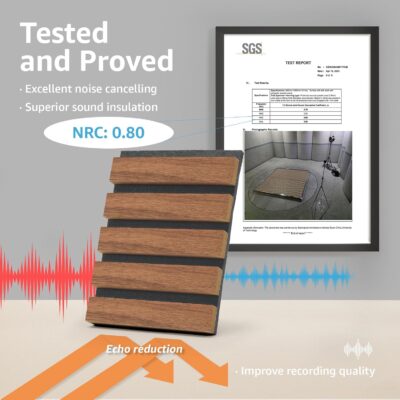 Art3d 6-Piece Wood Slat Acoustic Panels for Stylish Decor and Noise Reduction, 3D Textured Panel for Ceiling and Wall, Walnut