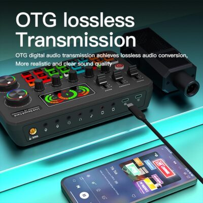 Audio Interface Live Sound Card Audio Recording Desktop Singing Sound Card Mixer BT Wireless Plug and Play Intelligent Noise Reduction Built-in Rechargeable Battery