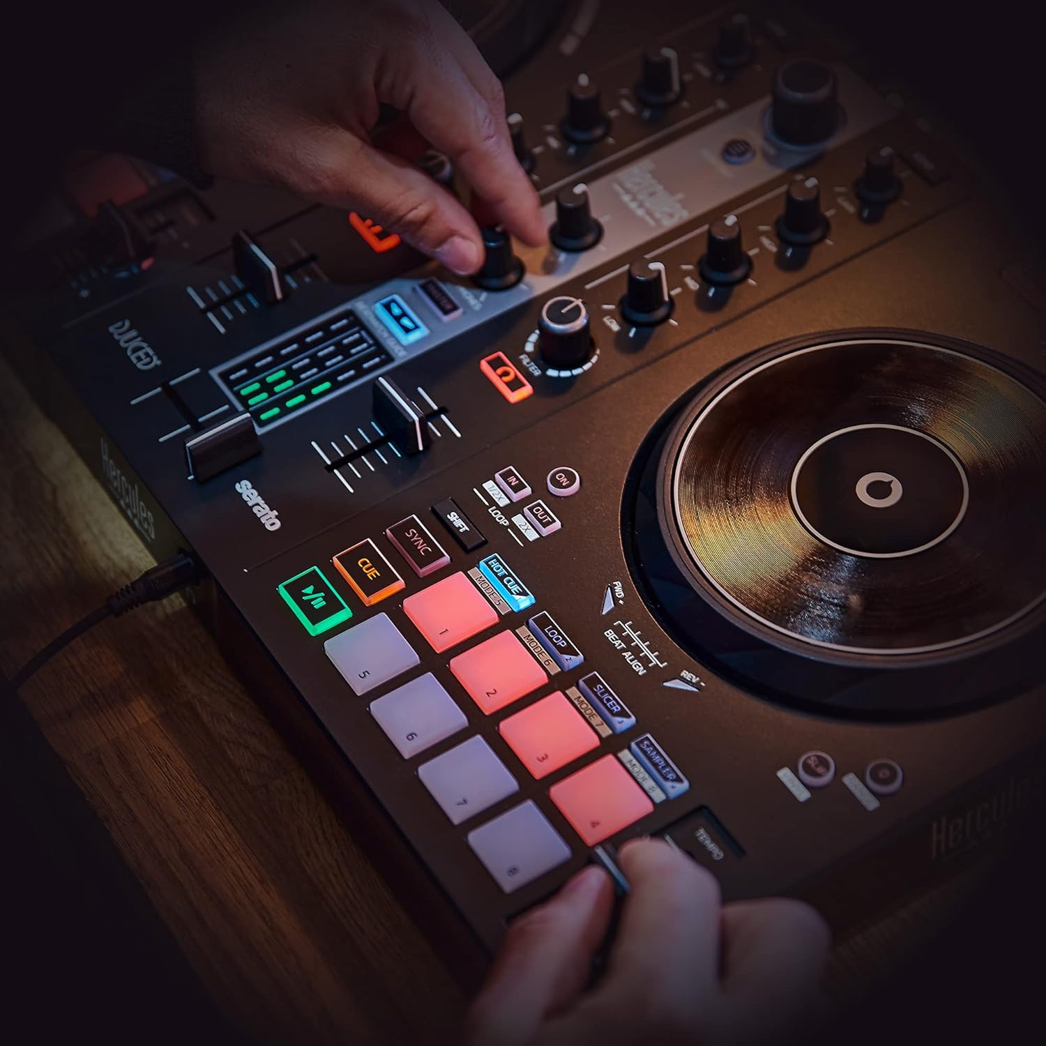 Hercules DJControl Inpulse 300 MK2 USB DJ Controller – Beginner DJ Set, 2-Deck Mixer with Built-In Sound Card, 16 Pads, Serato DJ Lite & DJUCED Software Included