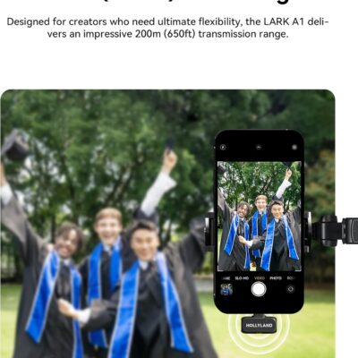 Hollyland Lark A1 Wireless Mini Microphone for iPhone & Android, 48kHz/24-bit, 3-Level Intelligent Noise Cancel, Microphone for YouTube, Podcast, Vlogging (Black, 2TX + 2RX + Charging Case)