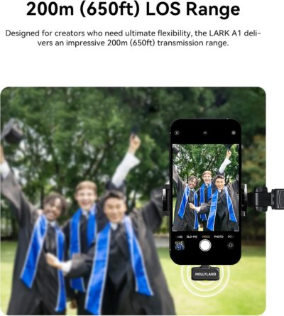 Hollyland Lark A1 Wireless Mini Microphone for iPhone & Android, 48kHz/24-bit, 3-Level Intelligent Noise Cancel, Microphone for YouTube, Podcast, Vlogging (Black, 2TX + 2RX + Charging Case)