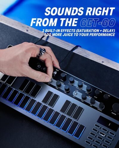 71DFnQAHMDL. AC SL1500 Analog Bass Synthesizer and Sequencer, Donner Essential B1 with Intuitive User Interface, 128 Patterns Memory, Saturation & Delay Effects, Make for Classic Acid Sound