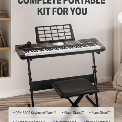 71DJWPUCJvL. AC SL1500 Donner 61 Key Keyboard Piano, Electric Piano Keyboard Kit with 249 Voices, 249 Rhythms – Includes Piano Stand, Stool, Microphone, Gift for Beginners, Black (DEK-610S)