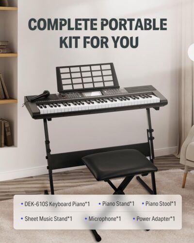 71DJWPUCJvL. AC SL1500 Donner 61 Key Keyboard Piano, Electric Piano Keyboard Kit with 249 Voices, 249 Rhythms – Includes Piano Stand, Stool, Microphone, Gift for Beginners, Black (DEK-610S)