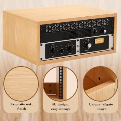 AceOrbit 4U Wooden Studio Rack for Pro Audio Gear 4u Audio Rack Case in Oak Finish Compact Efficient Desktop Storage Protect Equipment Studio Control Home Room Use (Wood)