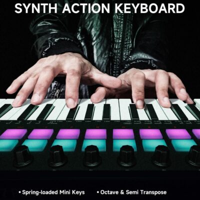 Donner STARRYKEY-37 PLAY MIDI Keyboard Controller, 37 Key Portable MIDI Controller with 128 Build-in Voices, 16 Drum Pads, Arpeggio, Sequencer, USB/Wireless Connection, 4 DAW Software & 40 Courses