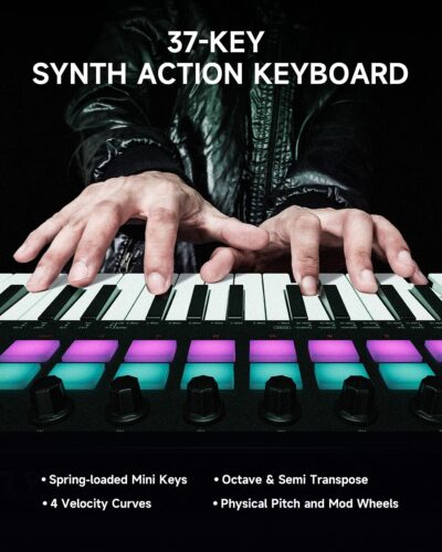 Donner STARRYKEY-37 PLAY MIDI Keyboard Controller, 37 Key Portable MIDI Controller with 128 Build-in Voices, 16 Drum Pads, Arpeggio, Sequencer, USB/Wireless Connection, 4 DAW Software & 40 Courses