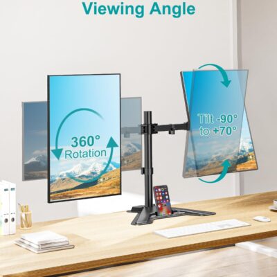 MOUNT PRO Dual Monitor Stand, Free-Standing Full Motion Monitor Desk Mount Fits 2 Screens up to 27 inches,17.6lbs with Height Adjustable, Swivel, Tilt, Rotation, VESA 75×75 100×100, Black