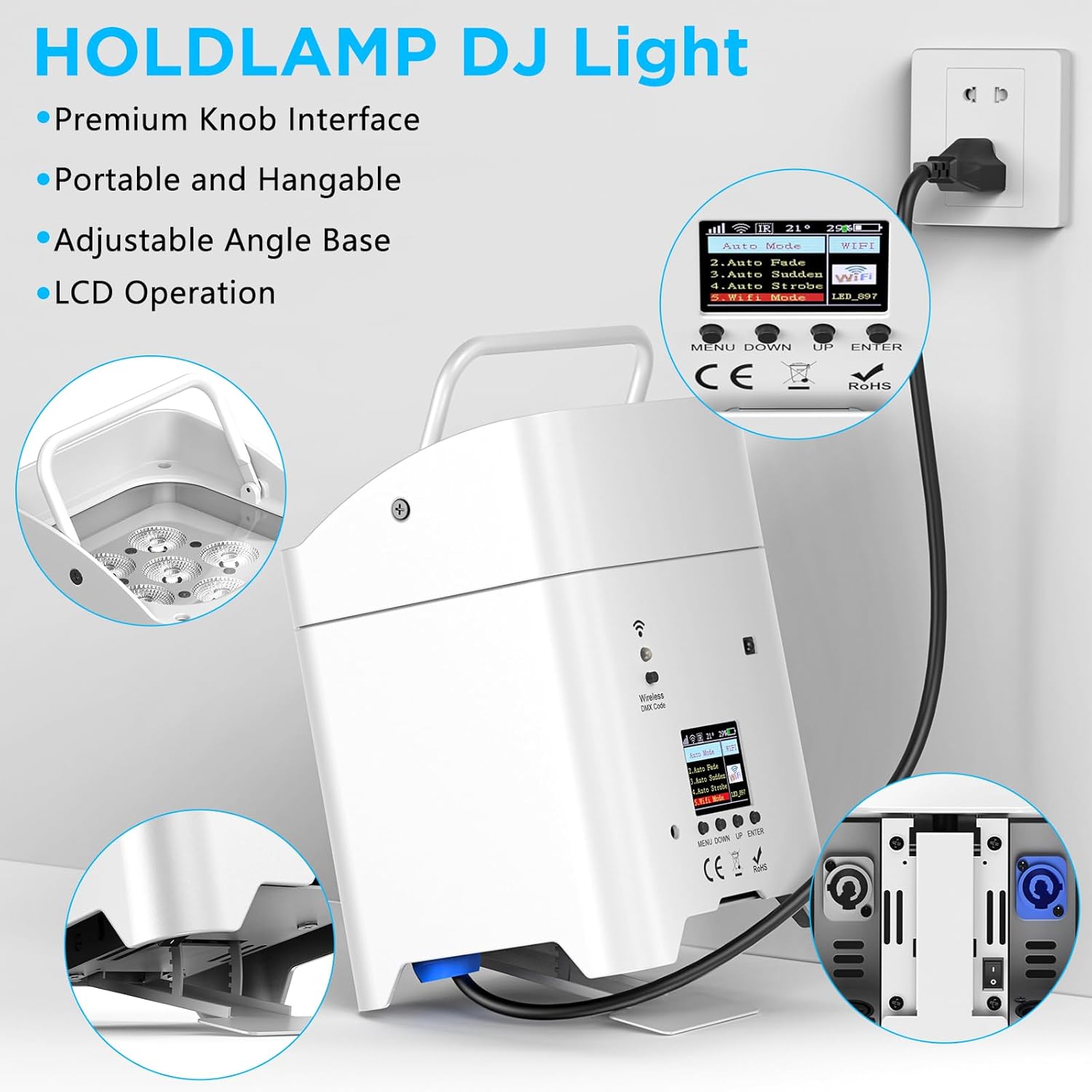 Battery Powered Stage Lights, 9600mAh Rechargeable Par Can Lights 6x18W RGBWA+UV APP/Remote/DMX512/Sound Activated, Uplights for Events Party Wedding DJ Concert Christmas Dance White