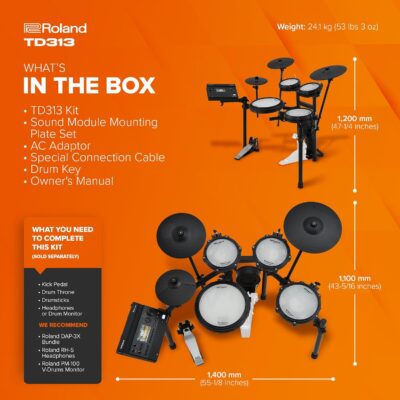 Roland TD313 V-Drums | Compact 3 Series V-Drum Kit | V31 Sound Module | Advanced Sound Technology | Upgraded Pads & Accurate Cymbal Triggering | Integrated Coach Mode | Expanded I/O Features
