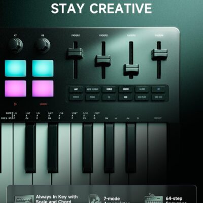 Donner STARRYKEY-37 PLAY MIDI Keyboard Controller, 37 Key Portable MIDI Controller with 128 Build-in Voices, 16 Drum Pads, Arpeggio, Sequencer, USB/Wireless Connection, 4 DAW Software & 40 Courses