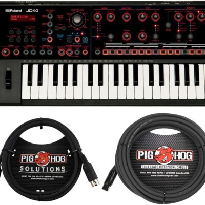 Roland JD-XI 37-Key Interactive Analog or Digital Crossover Synthesizer (Black) Bundle with XLR Cable and 2 x MIDI Cable (4 Items)