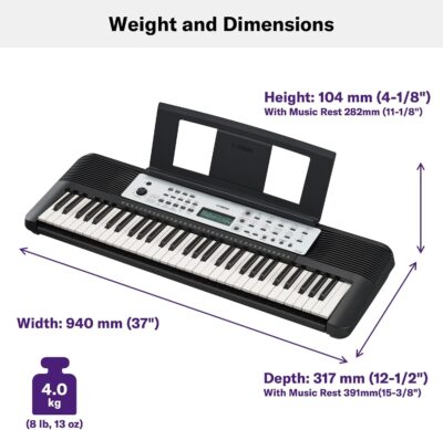 71IBNeW OkL. AC SL1500 Yamaha 61-Key Portable Keyboard for Beginners with Built-In Songs, Quiz Mode, Music Rest, with Power Adapter YPT280