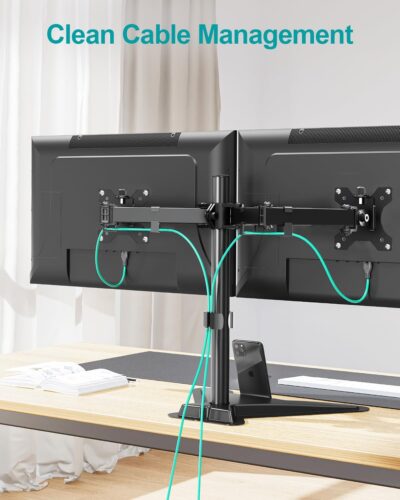 MOUNT PRO Dual Monitor Stand, Free-Standing Full Motion Monitor Desk Mount Fits 2 Screens up to 27 inches,17.6lbs with Height Adjustable, Swivel, Tilt, Rotation, VESA 75×75 100×100, Black