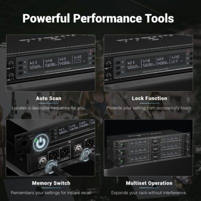 Phenyx Pro Wireless Microphone System, 8-Channel Wireless Mic, w/ 8 Handheld Dynamic Microphones, Auto Scan,8×40 UHF Frequencies, 328ft Range, Mics for Singing,Church, Karaoke(PTU-6000-8H)