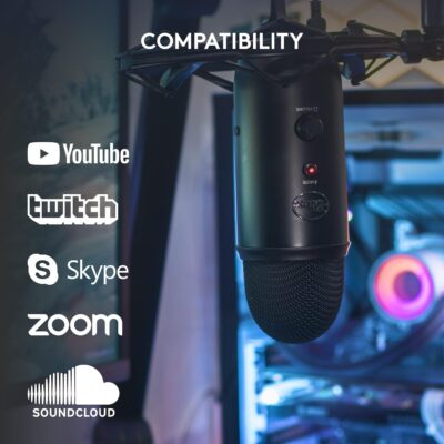 Logitech Creators Blue Yeti USB Microphone for PC, Mac, Gaming, Recording, Streaming, Podcasting, Studio and Computer Condenser Mic with Blue VO!CE effects, 4 Pickup Patterns, Plug and Play – Blackout