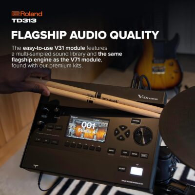 Roland TD313 V-Drums | Compact 3 Series V-Drum Kit | V31 Sound Module | Advanced Sound Technology | Upgraded Pads & Accurate Cymbal Triggering | Integrated Coach Mode | Expanded I/O Features