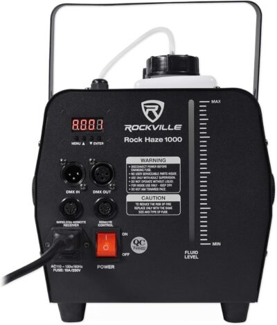 Rockville Rockhaze 1000 CFM DMX Hazer Machine, Water Based, 2 Remotes, Fluid Seal, Quiet Fan, Fast Setup, Perfect for Large Venues, DJ, Live Shows