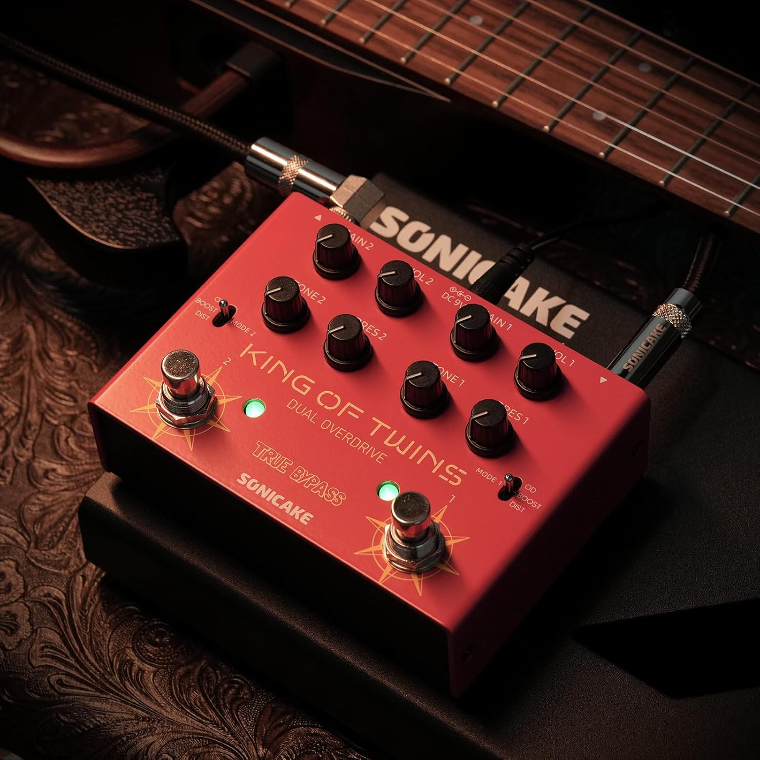 SONICAKE Overdrive Pedal, Dual Channel 3 Modes – Overdrive/Boost/Distortion Compact Effects Pedal for Bass Electric Guitar, Pure Analog Circuit, True Bypass – King of Twins QDS-08