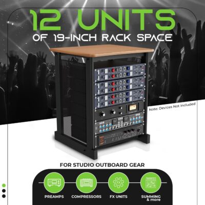 71OFS PP5CL. AC SL1500 GEARit 12U Audio Rack, 19 Inch Steel AV Rack, Server Rack and Network Rack Stand with Flat Oak Top, Rack for Music Gear, Mixers, Network Equipment, Server Hardware and Audio Components