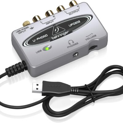 Behringer UFO202-BK USB Audio Interface Vinyl Recording Bundle, Black