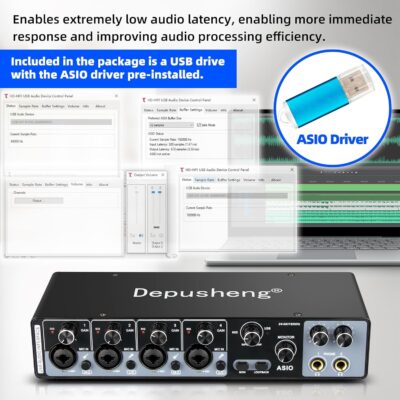 71P4qjJMNLL. AC SL1500 Depusheng USB Audio Interface with ASIO Drivers, 24Bit 192Khz, Phantom Power +48v, Low Latency for Home Studio Recording, PC/MAC Compatible (4 CHANNEL)