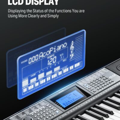 Donner Keyboard Piano, 61 Key Piano Keyboard for Beginner/Professional, Electric Keyboard Kit with 249 Voices, 249 Rhythms – Includes Music Stand, Microphone, Black (DEK-610S)