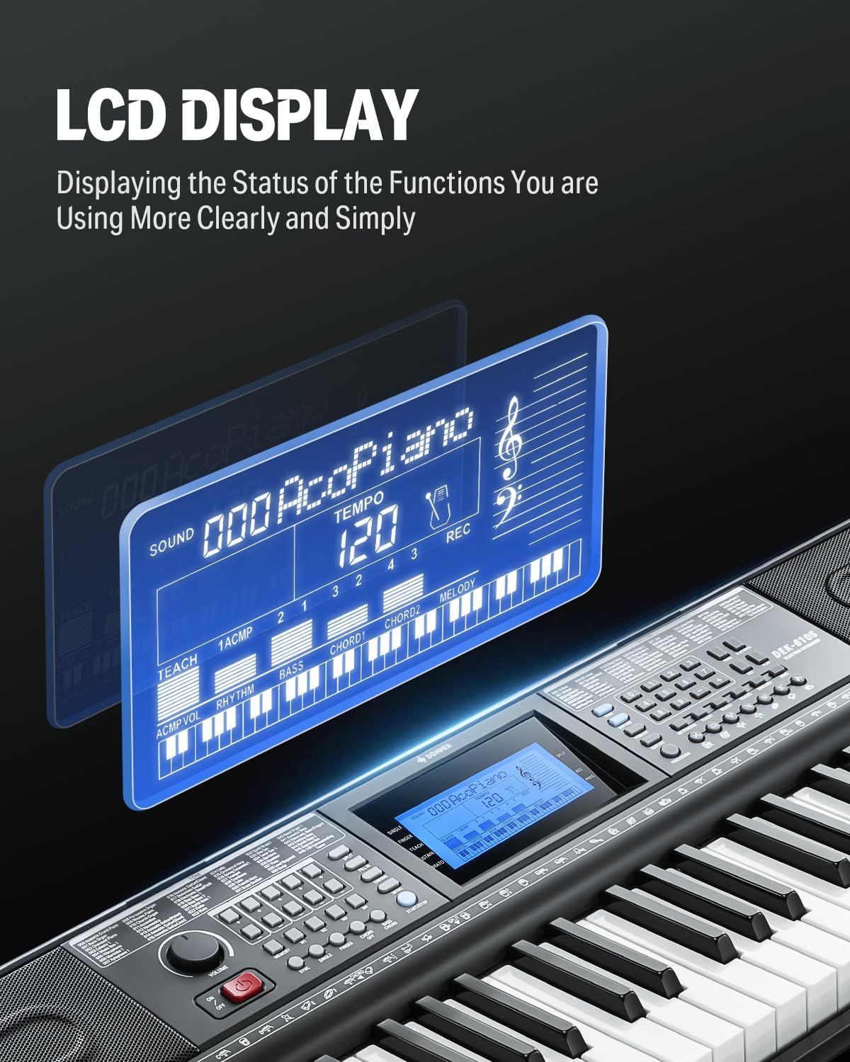 Donner 61 Key Keyboard Piano, Electric Piano Keyboard Kit with 249 Voices, 249 Rhythms – Includes Piano Stand, Stool, Microphone, Gift for Beginners, Black (DEK-610S)