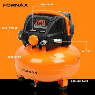 FORNAX Pancake Air Compressor with two couplers, 6 Gallon Portable Electric air compressor, 150 PSI, Oil -Free Air Compressor