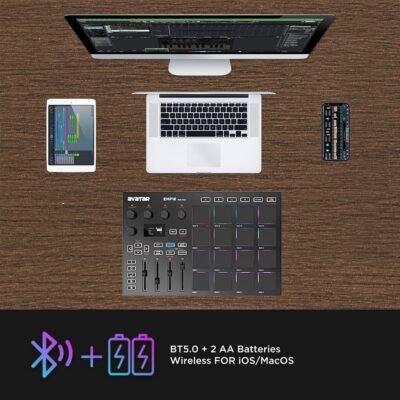 EMP16 MIDI Pad Controller Beat Maker Machine With Bluetooth, 16 RGB Velocity Sensitive Beat Pads, 16 Level, Full/Half Level, OLED Display, MIDI In/Out