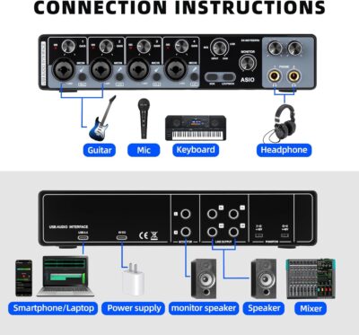 71VjE1EwL. AC SL1500 Depusheng USB Audio Interface with ASIO Drivers, 24Bit 192Khz, Phantom Power +48v, Low Latency for Home Studio Recording, PC/MAC Compatible (4 CHANNEL)
