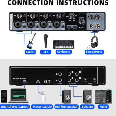 71VjE1EwL. AC SL1500 Depusheng USB Audio Interface with ASIO Drivers, 24Bit 192Khz, Phantom Power +48v, Low Latency for Home Studio Recording, PC/MAC Compatible (4 CHANNEL)