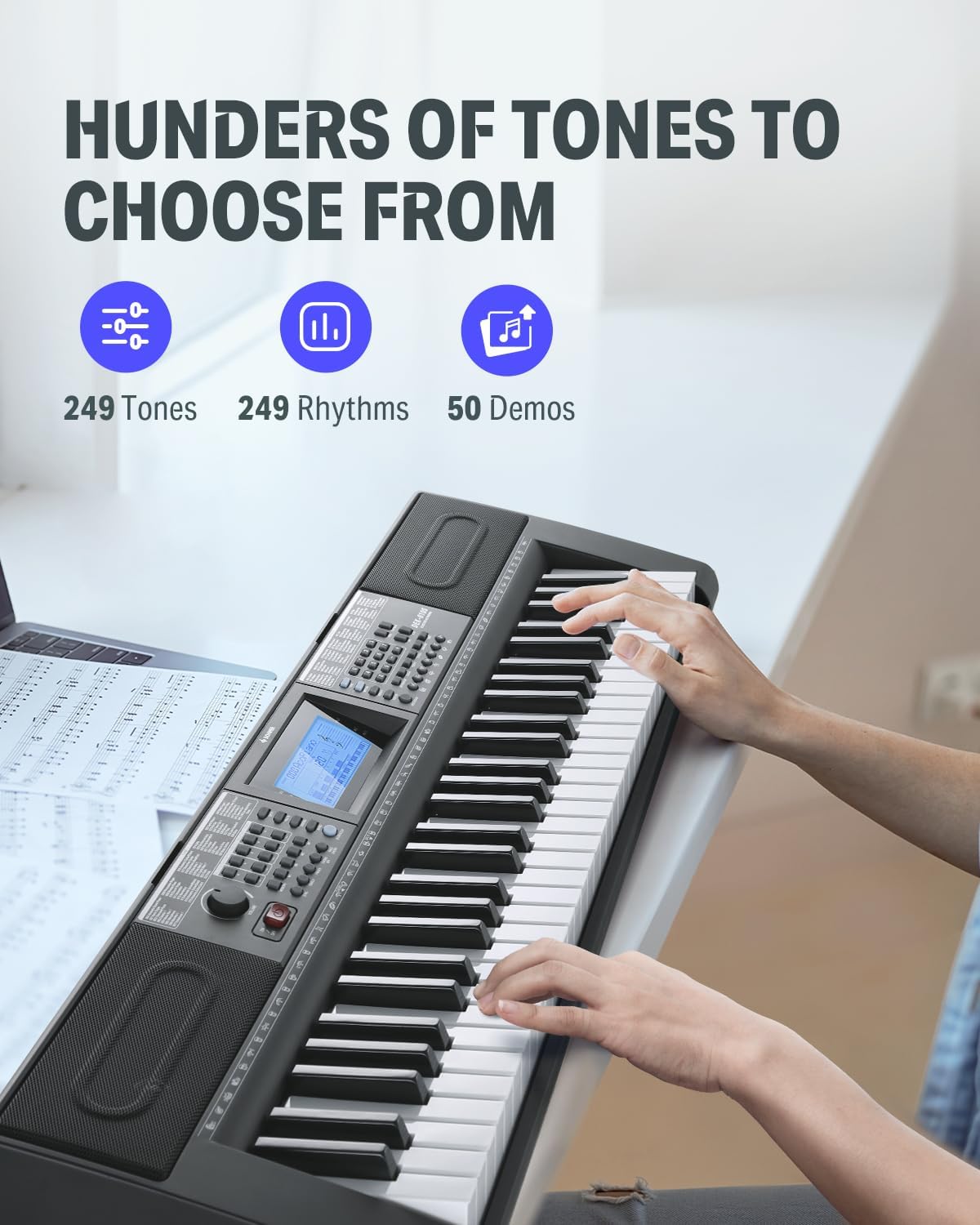 Donner 61 Key Keyboard Piano, Electric Piano Keyboard Kit with 249 Voices, 249 Rhythms – Includes Piano Stand, Stool, Microphone, Gift for Beginners, Black (DEK-610S)