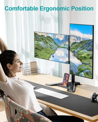 MOUNT PRO Dual Monitor Stand, Free-Standing Full Motion Monitor Desk Mount Fits 2 Screens up to 27 inches,17.6lbs with Height Adjustable, Swivel, Tilt, Rotation, VESA 75×75 100×100, Black