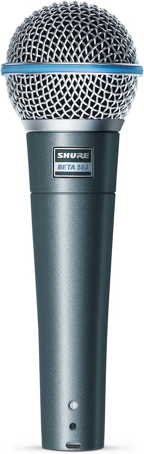 Shure Beta 58A Supercardioid Vocal Microphone & Pig Hog Black & White Woven Mic Cable, 20ft XLR – Bundle