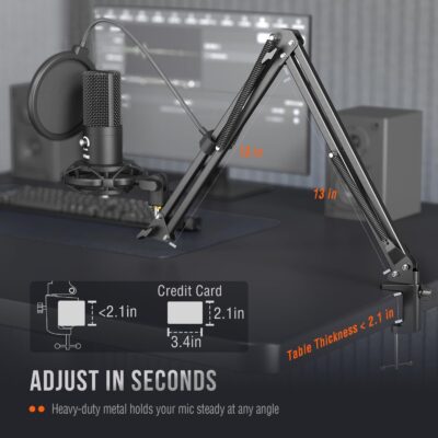 71ZzF4R5JVL. AC SL1500 FIFINE Studio Condenser USB Microphone Computer PC Microphone Kit with Adjustable Boom Arm Stand Shock Mount for Instruments Voice Overs Recording Podcasting YouTube Vocal Gaming Streaming-T669