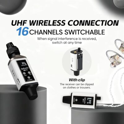 71bgu30RzuL. AC SL1500 UHF Wireless In Ear Monitor System with Pro Earphone, Metal Wireless IEM System, 16 Adjustable Channel, Portable Rechargeable Transmitter and bodypack Receiver for Studio, Band, Live Performance